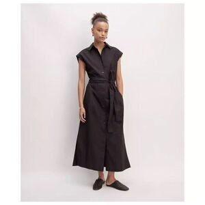 $118 Everlane Everlane The Supima Cotton Short-Sleeve Shirt Dress Pockets Black